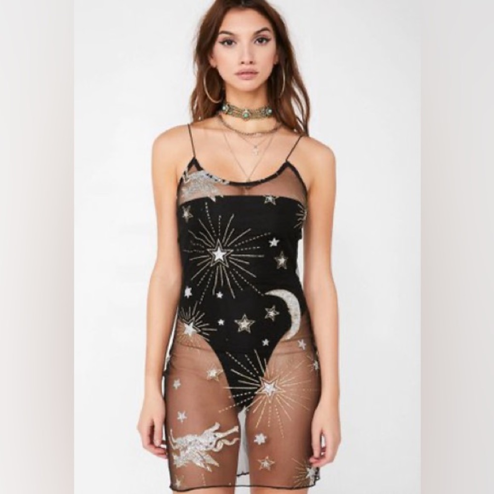 Naked tiger glitter sheer mini dress nwot